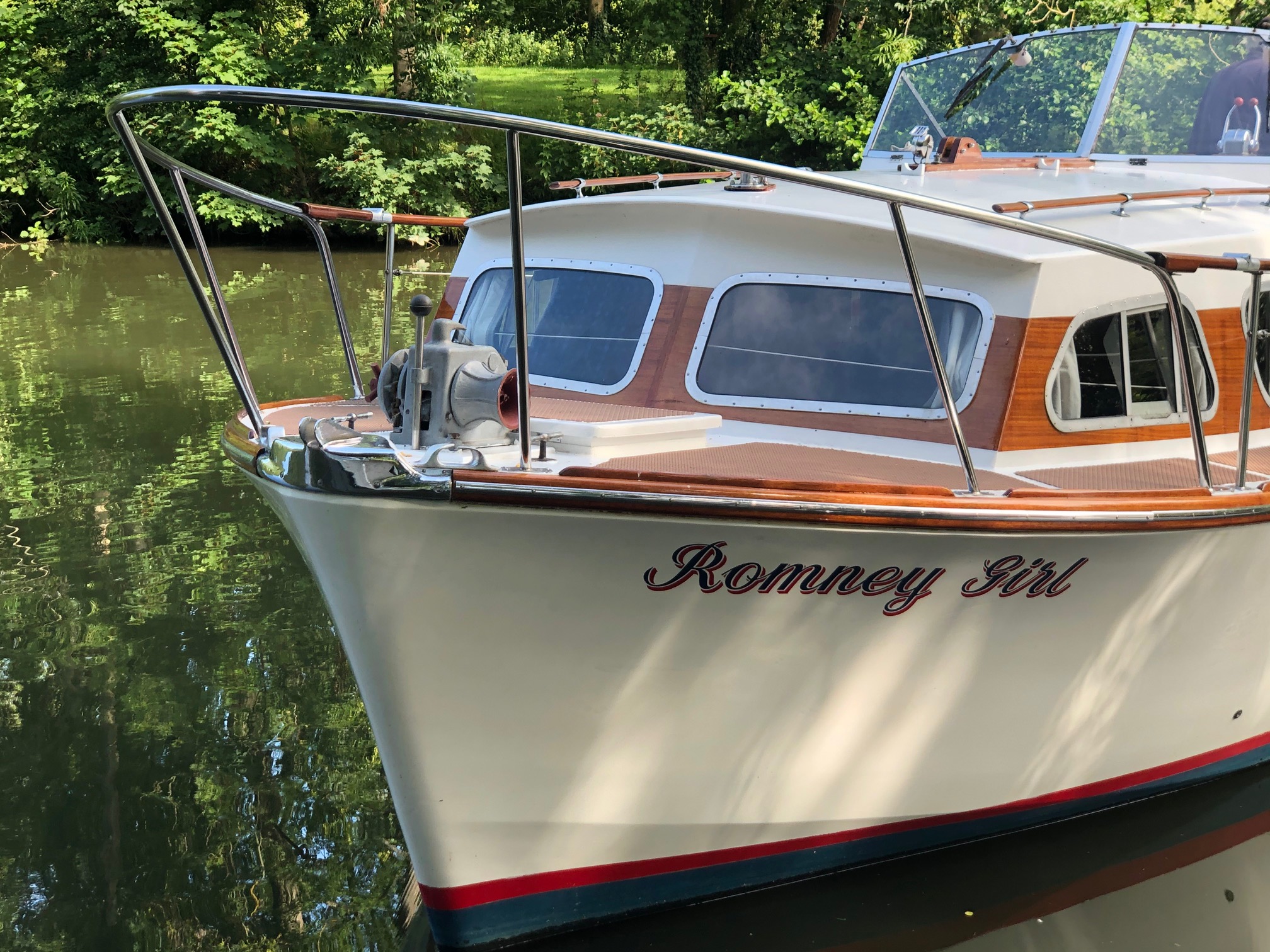 6 berth cabin cruiser for sale, bow of boat with name
