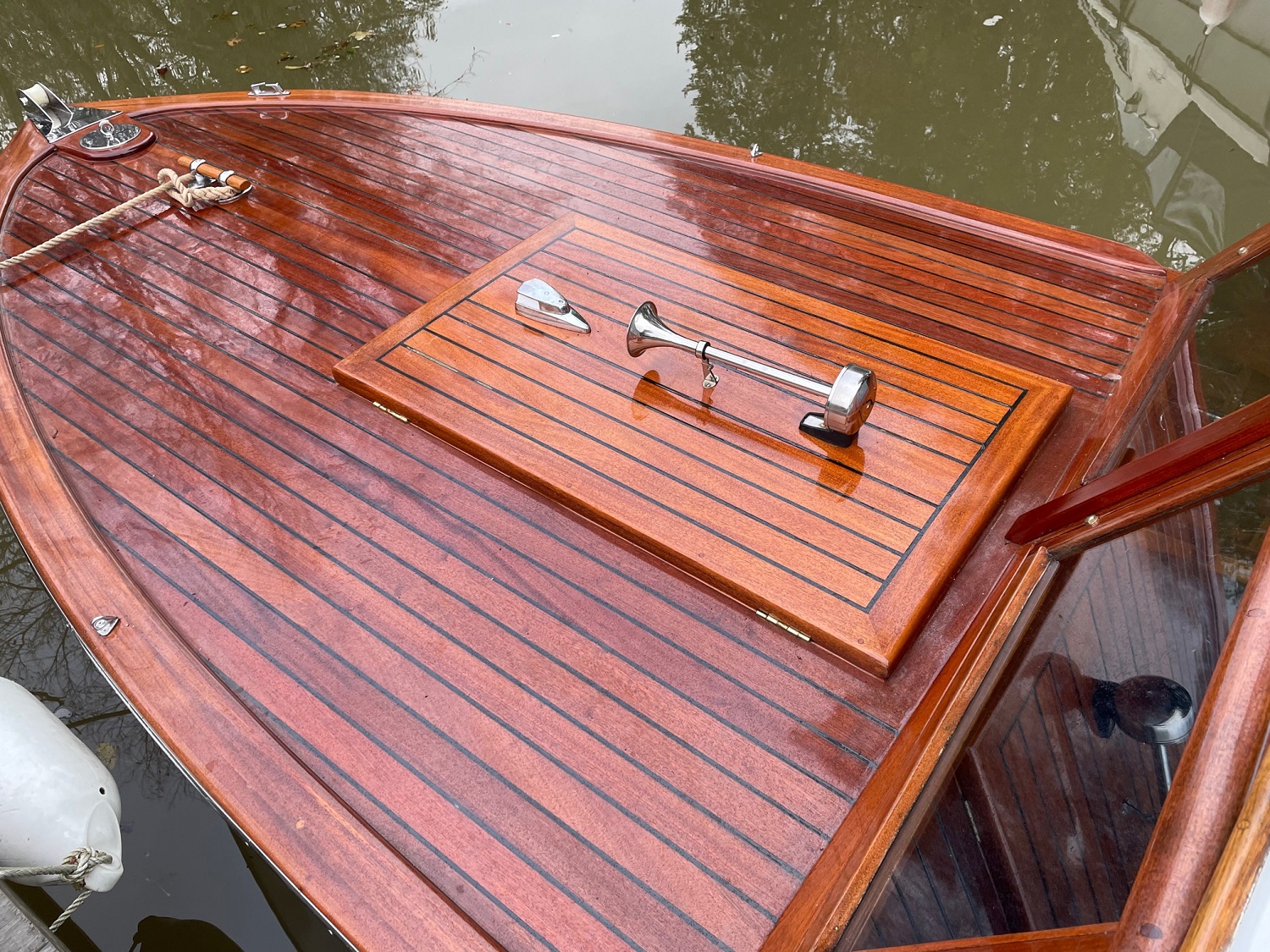 Wooden day boat for sale, forward deck