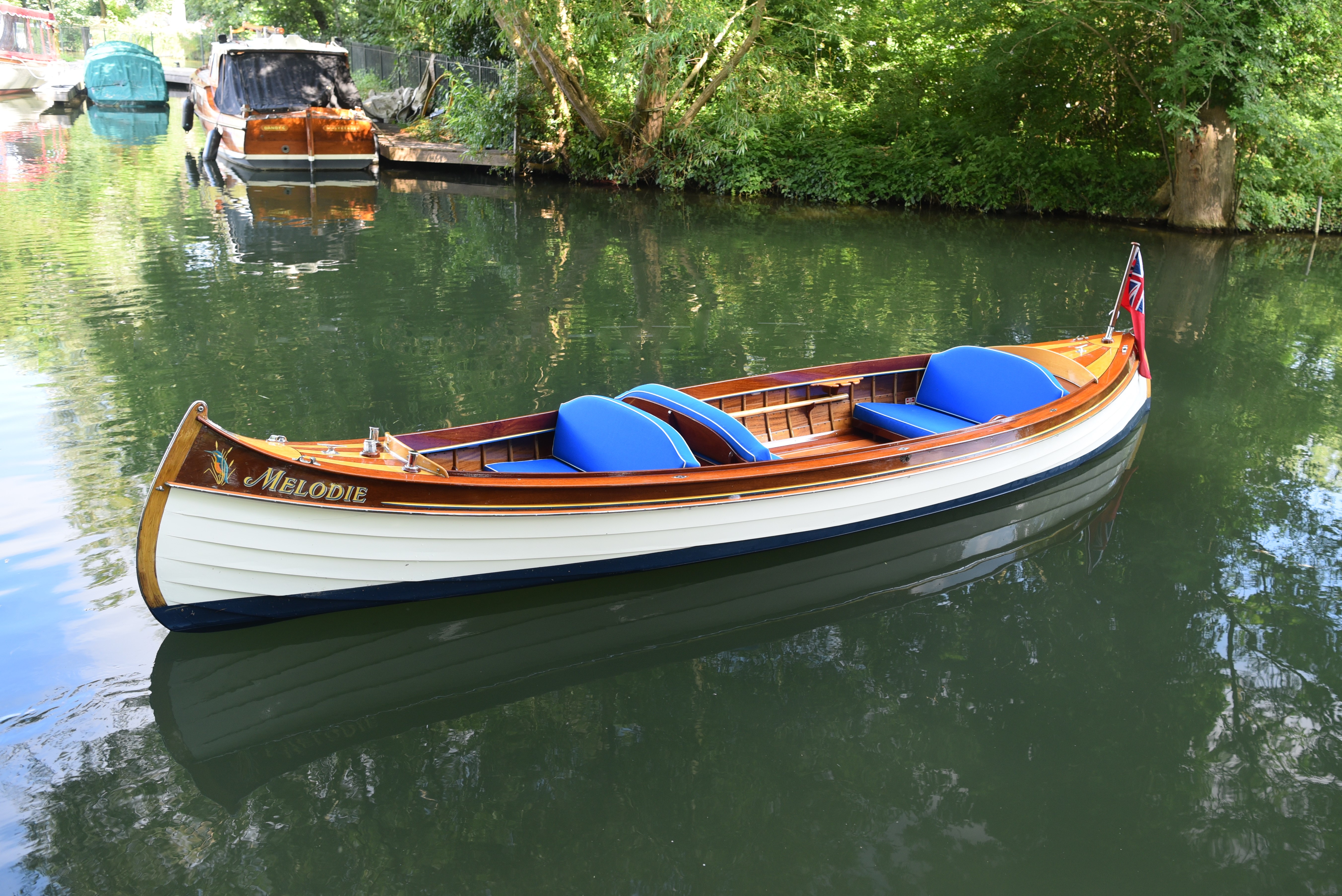 20ft electric launch for sale near Henley-on-Thames, side view 