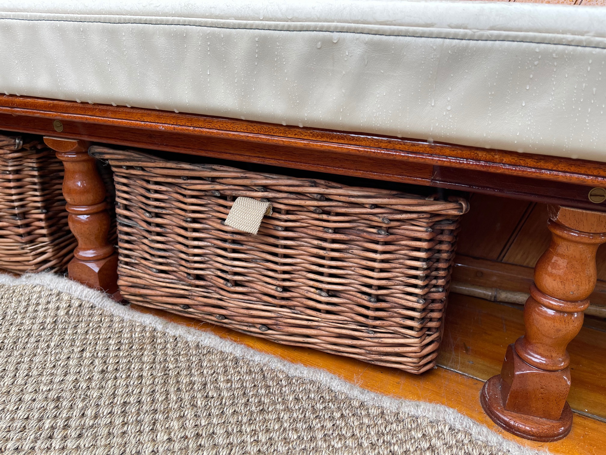 Edwardian beavertail launch for sale, wicker hamper stored beneath seat