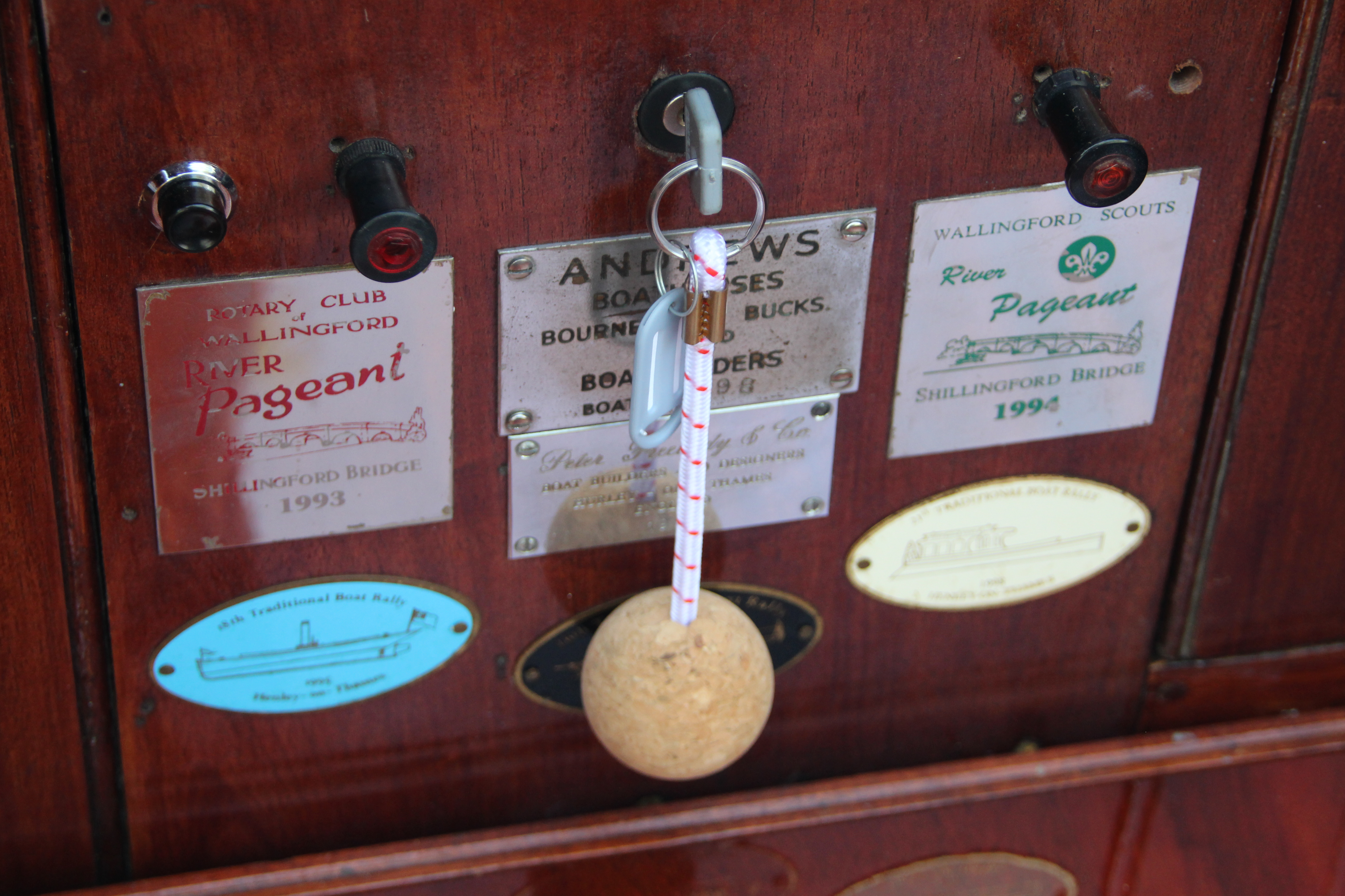 Andrews Day Launch for sale, dash showing historic name plates