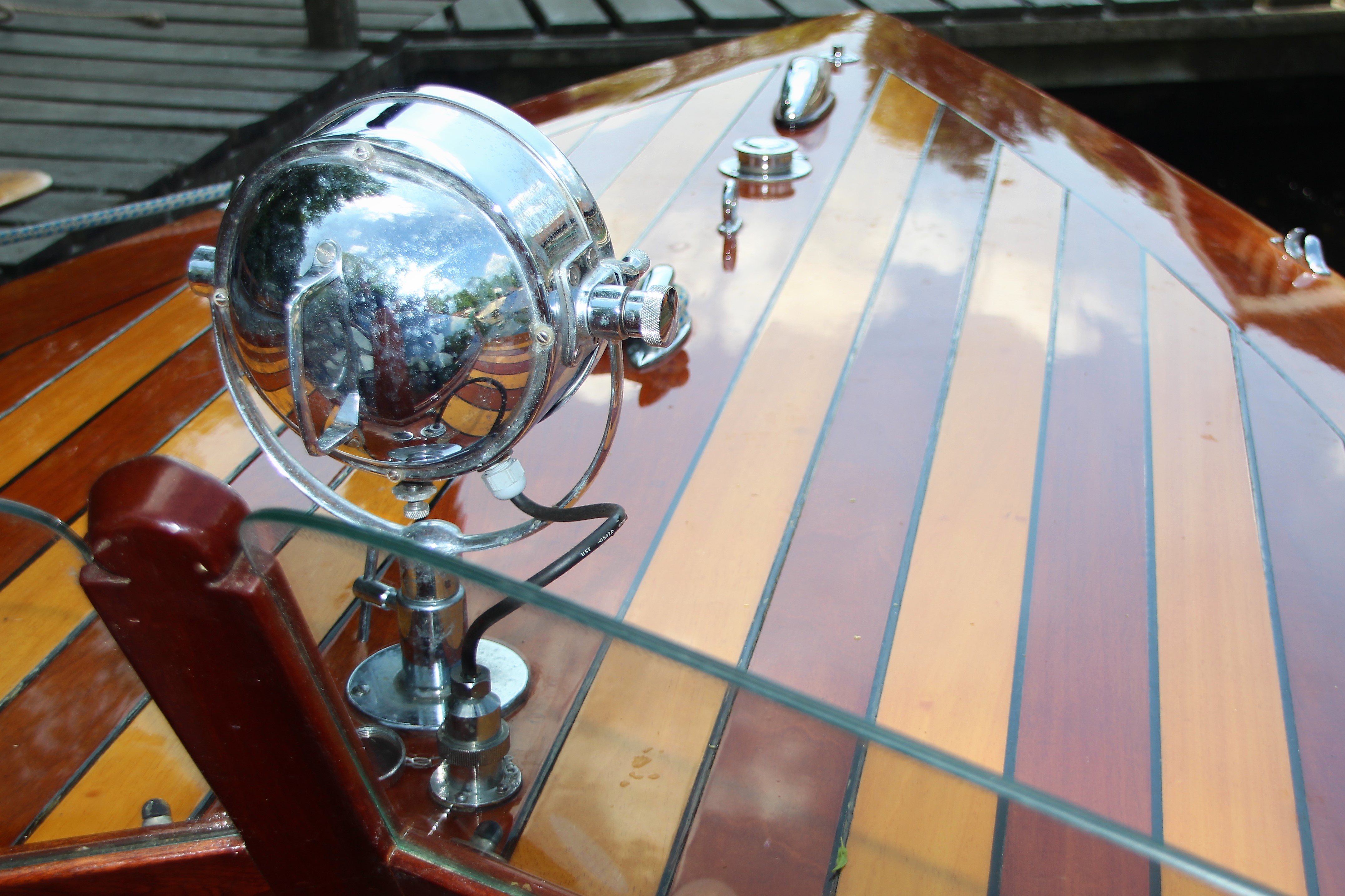 Andrews Day Launch for sale, forward deck and spotlight