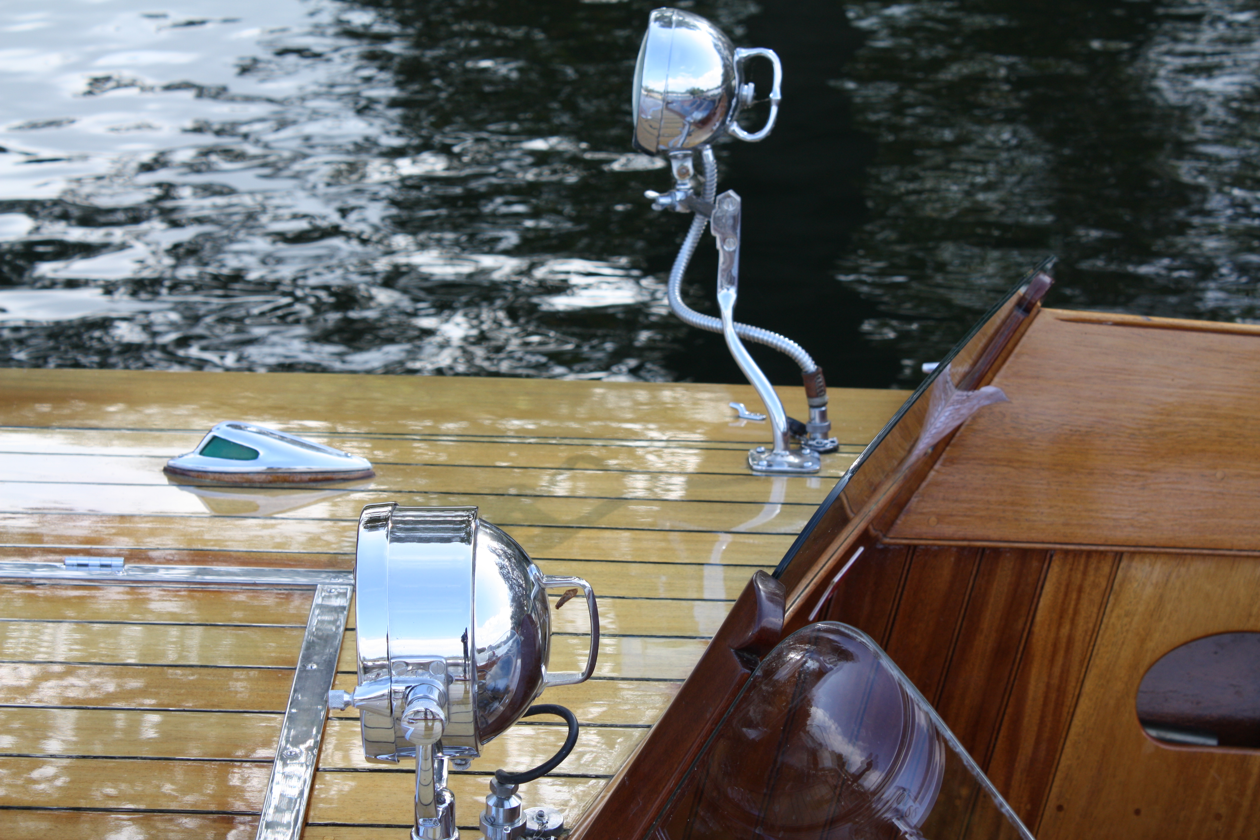 Slipper launch for sale, spotlight detail on forward deck
