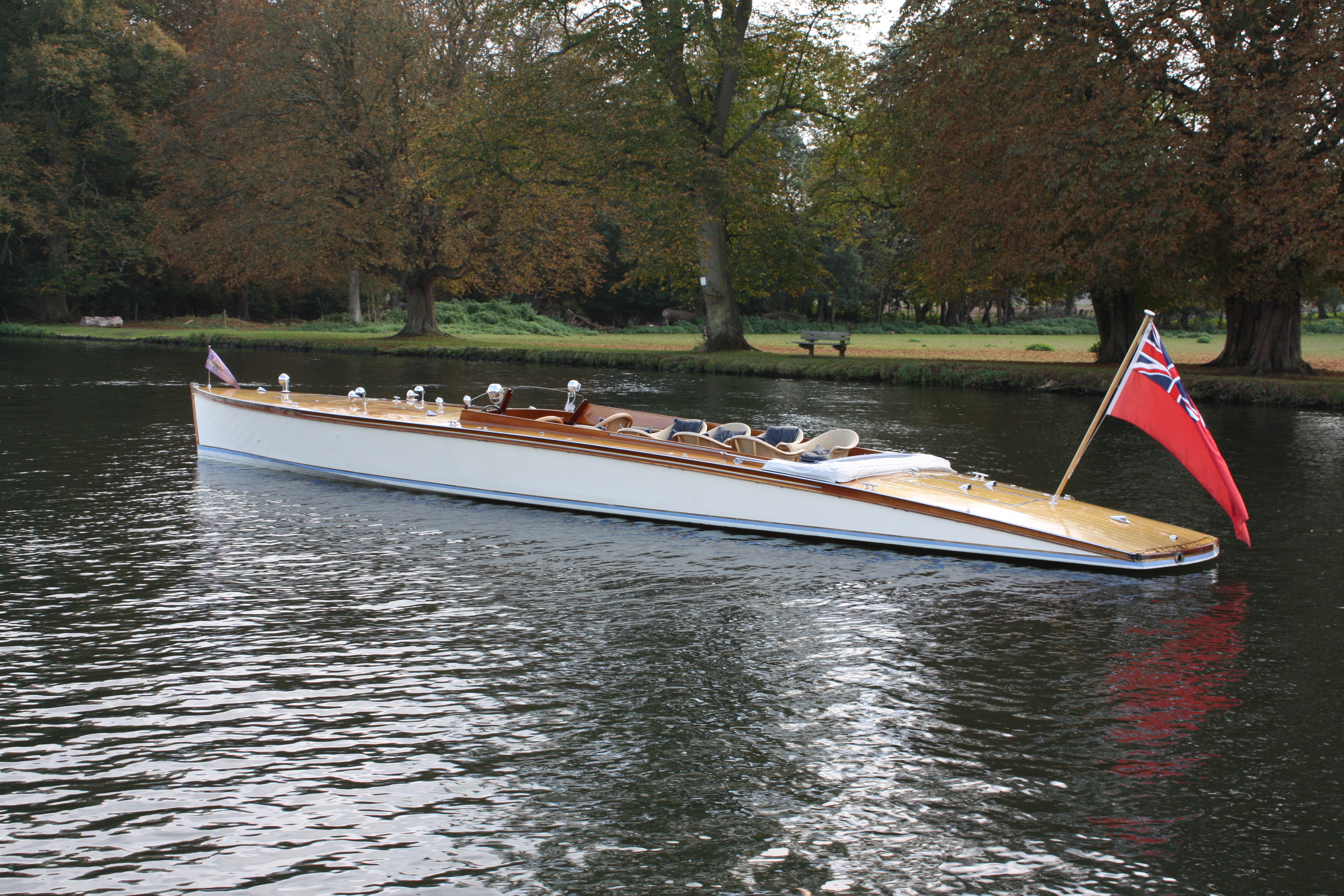 Classic wooden boat for sale, 50ft Andrews slipper launch afloat river Thames