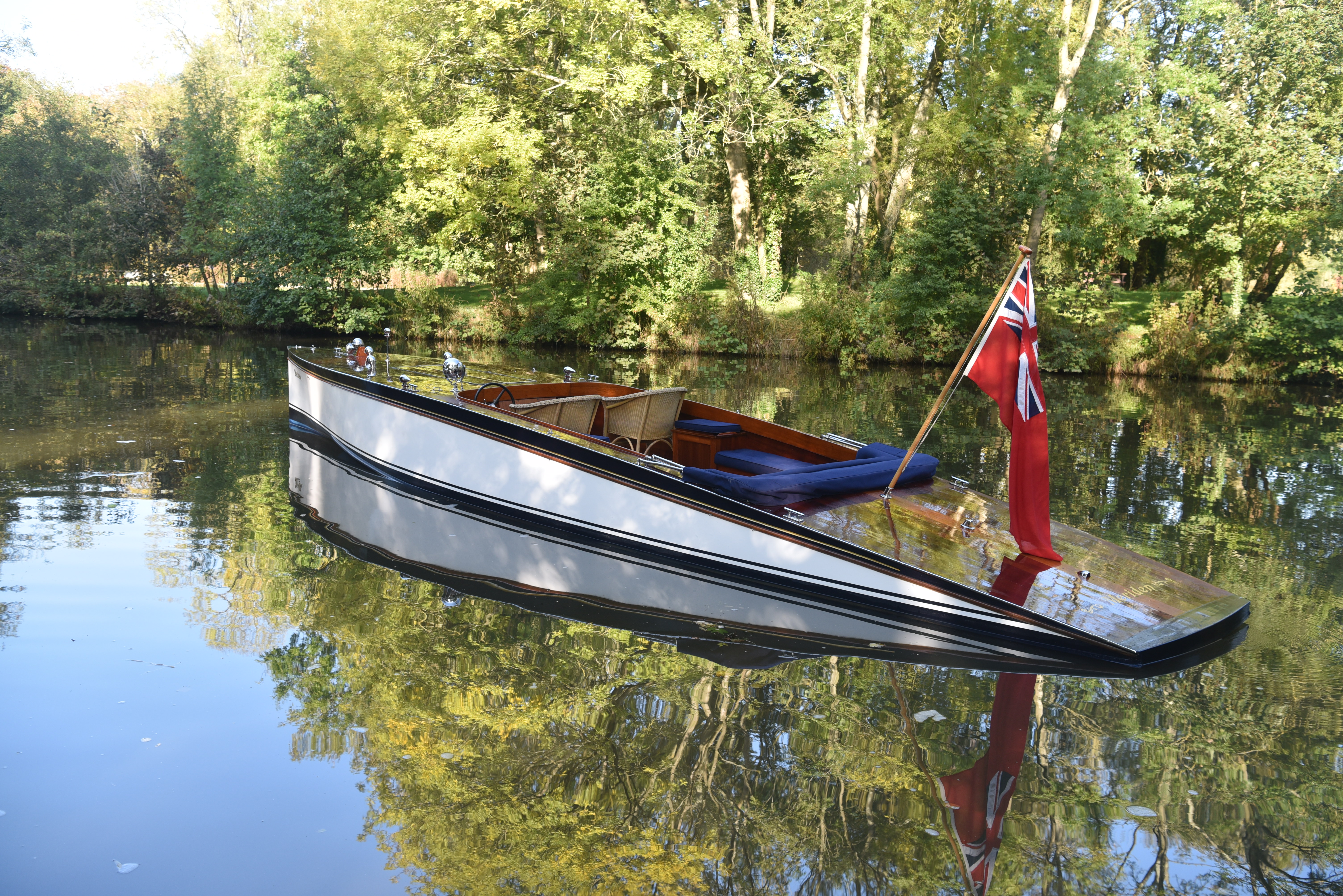 Meakes slipper launch for sale, side view from aft deck looking forward