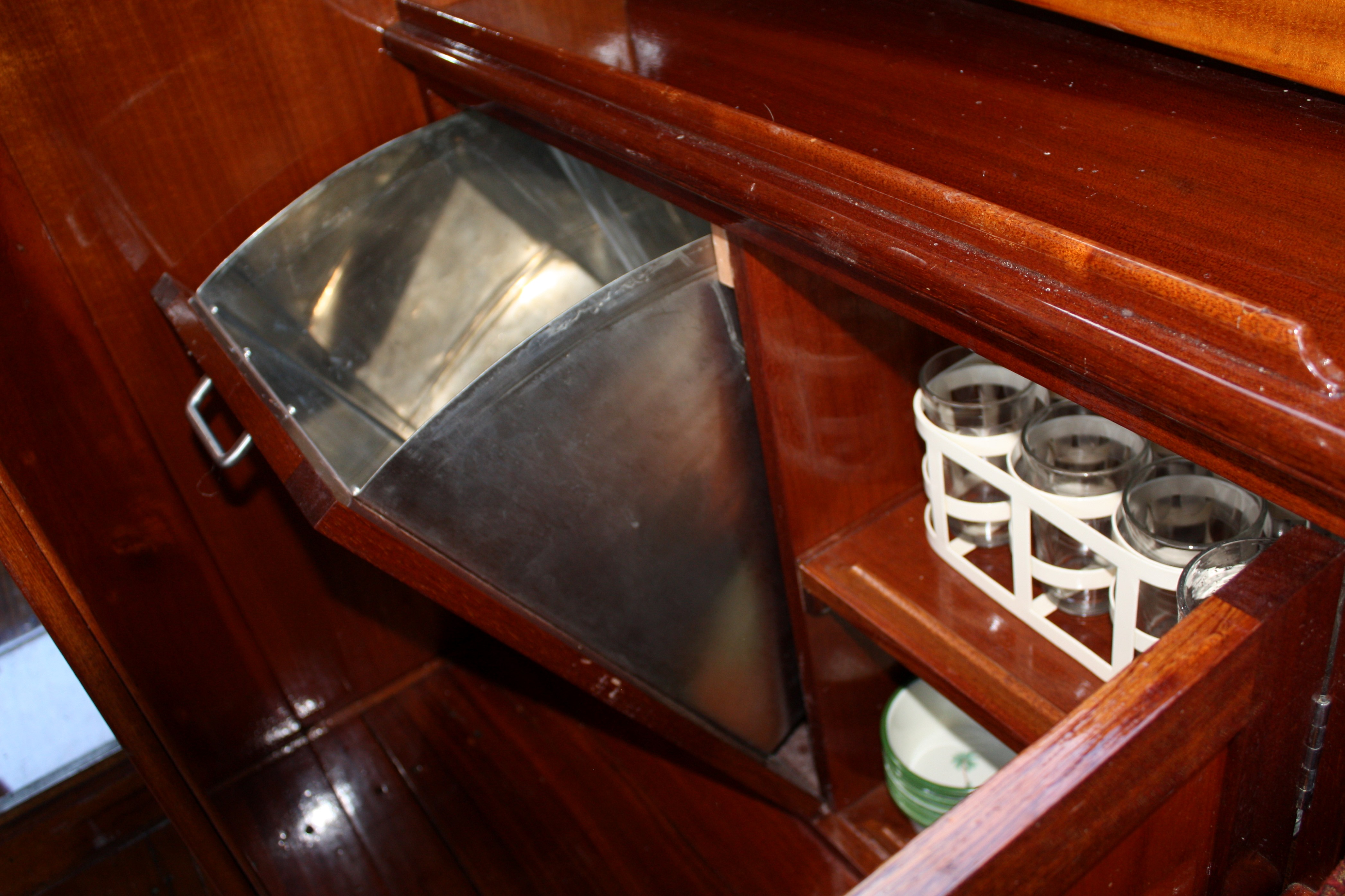 Cabin cruiser for sale, detail of ice locker