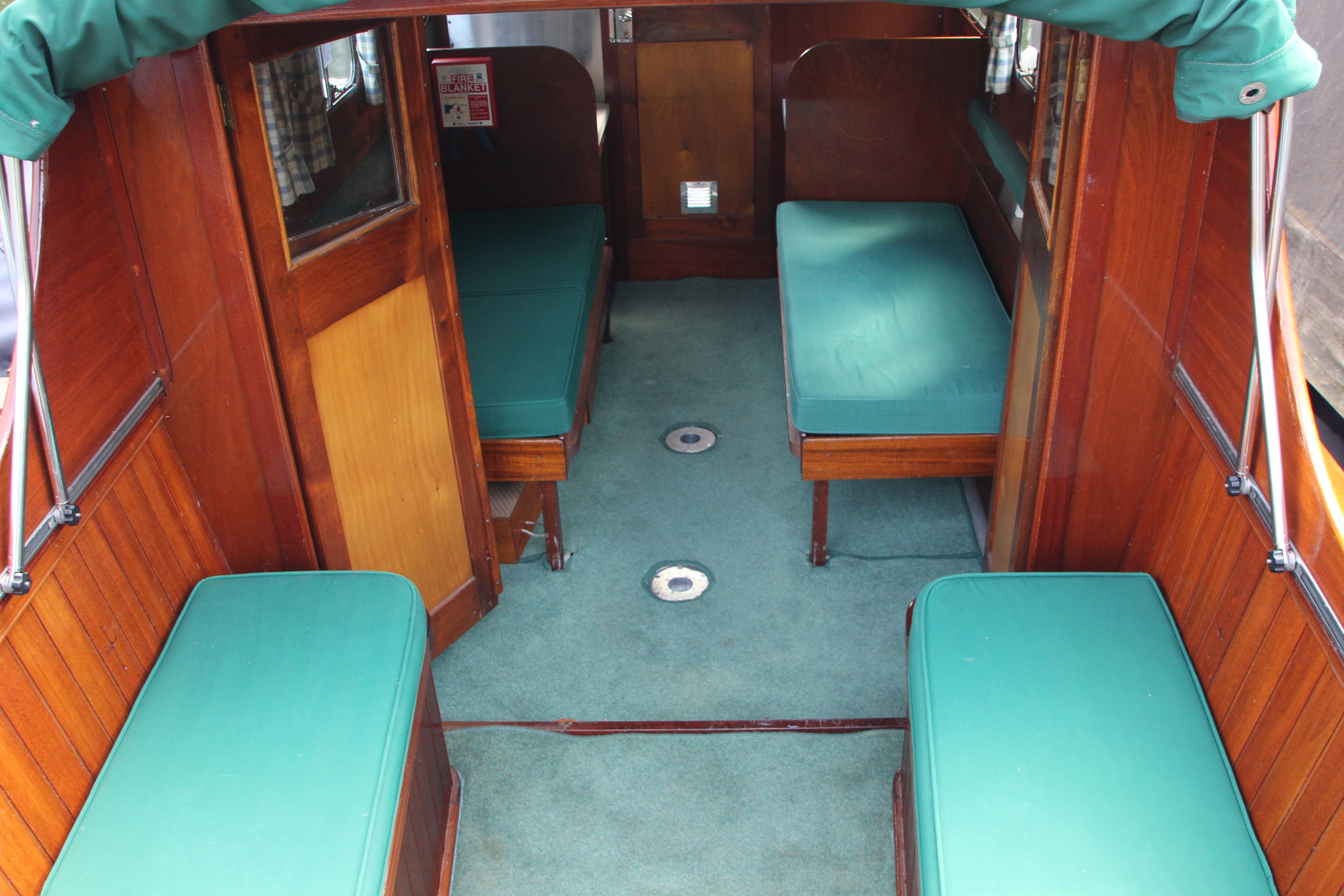 Andrews cabin boat for sale, view from forward cockpit looking aft into cabin  