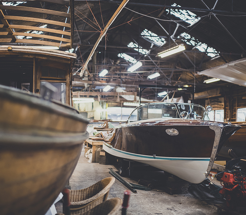 Luxury boatbuilders, Riva boats on the land at Peter Freebody & Co boatyard Hurley 