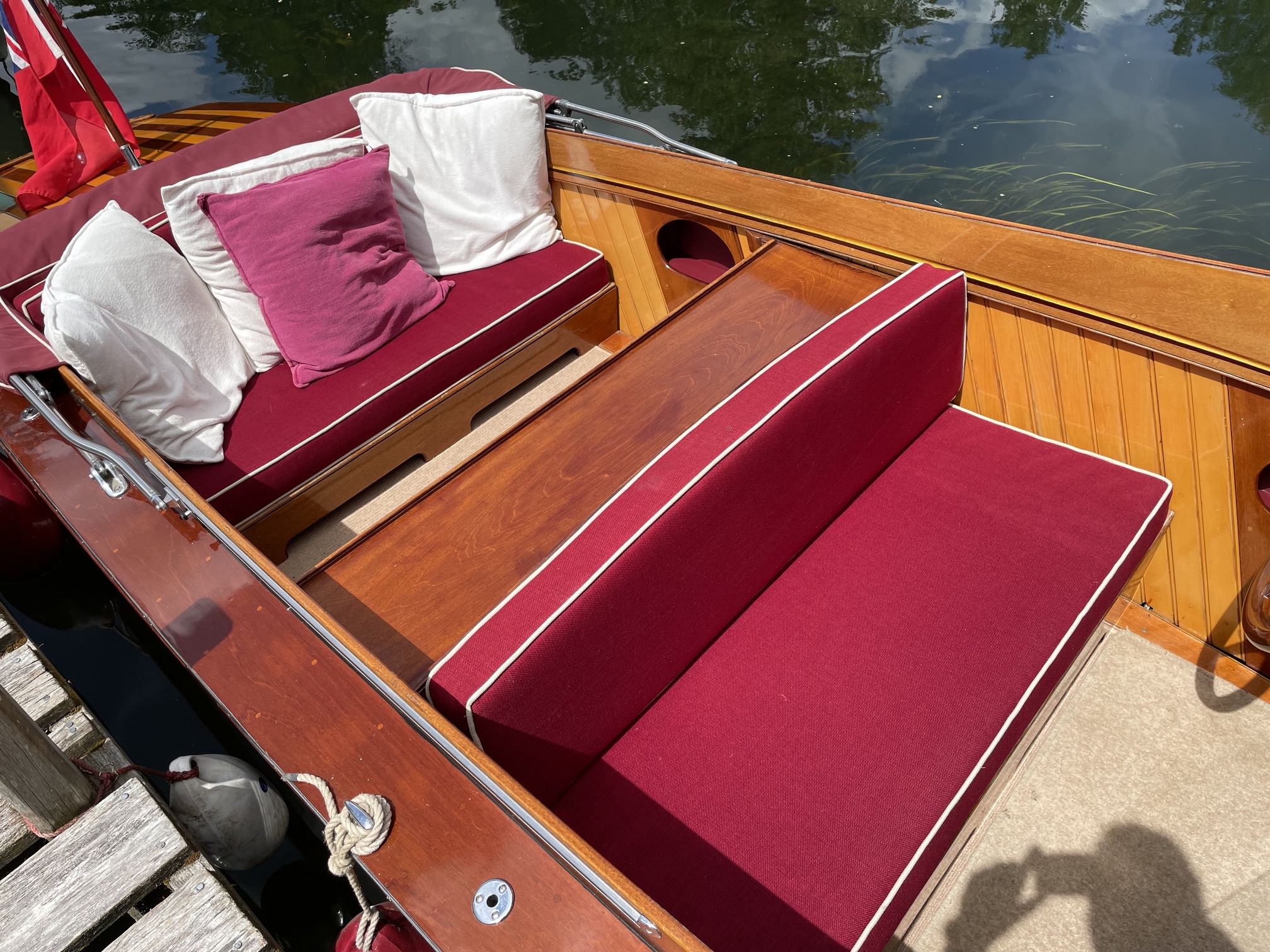 cockpit on slipper launch with burgundy upholstery