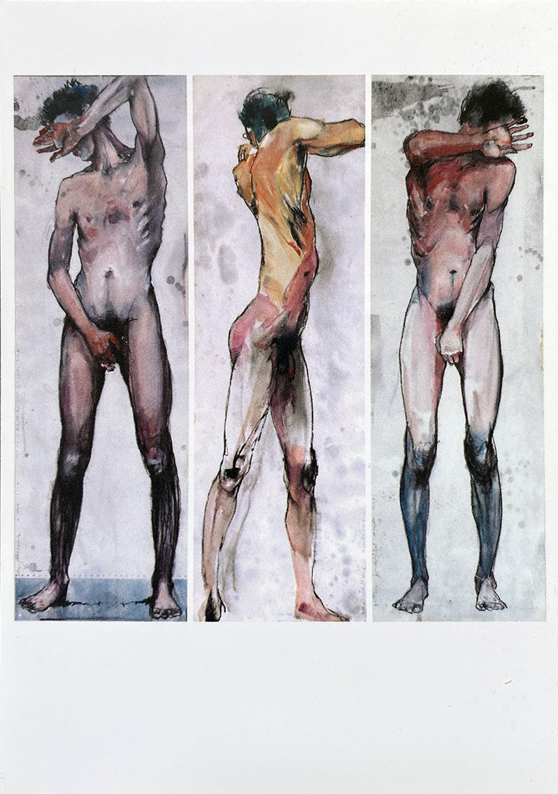 postcard triptich male nude gay