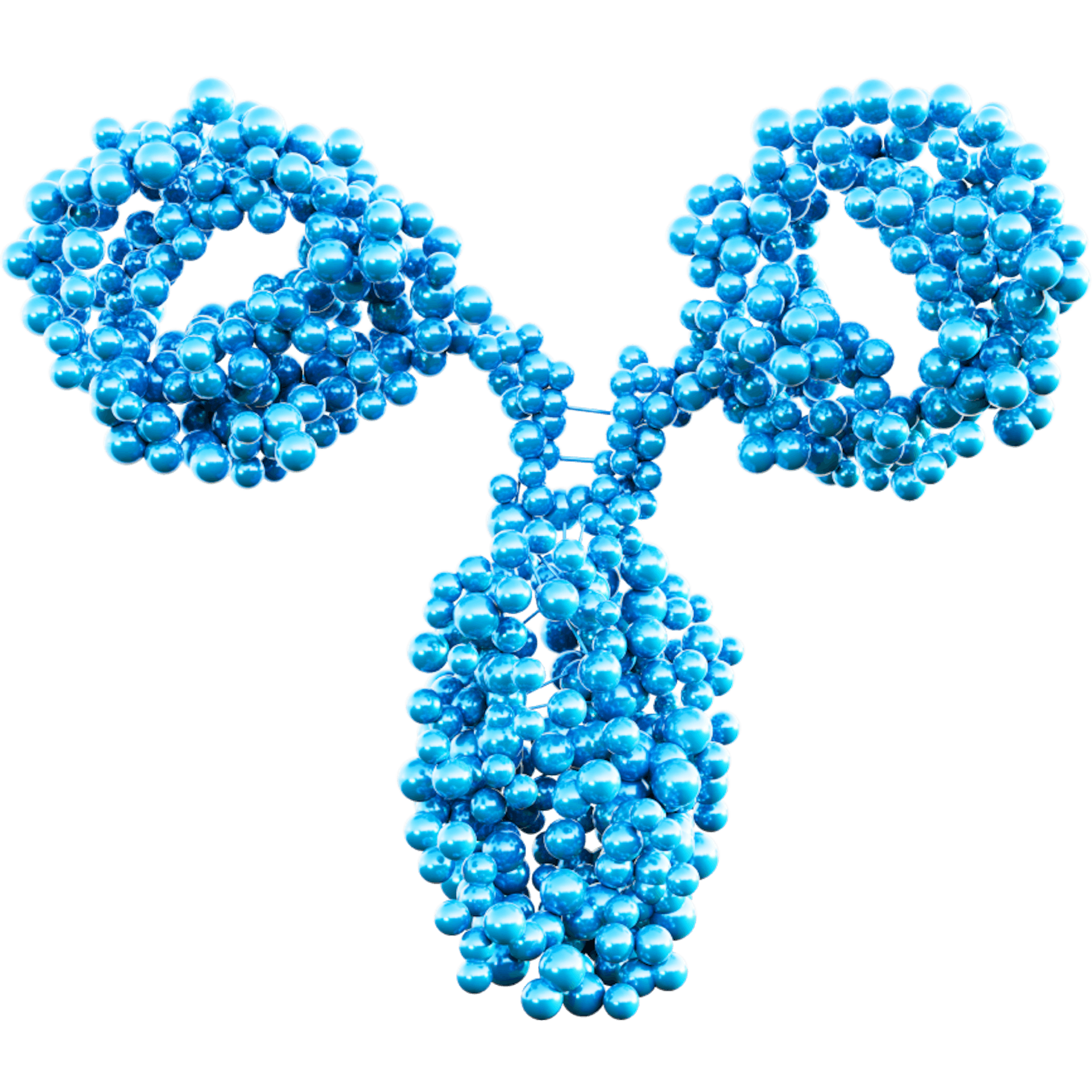 Stylized antibody made of spheres, representing cutting-edge science and AI-driven optimization technologies for developing high-affinity, species-specific binders with exceptional biological activity.