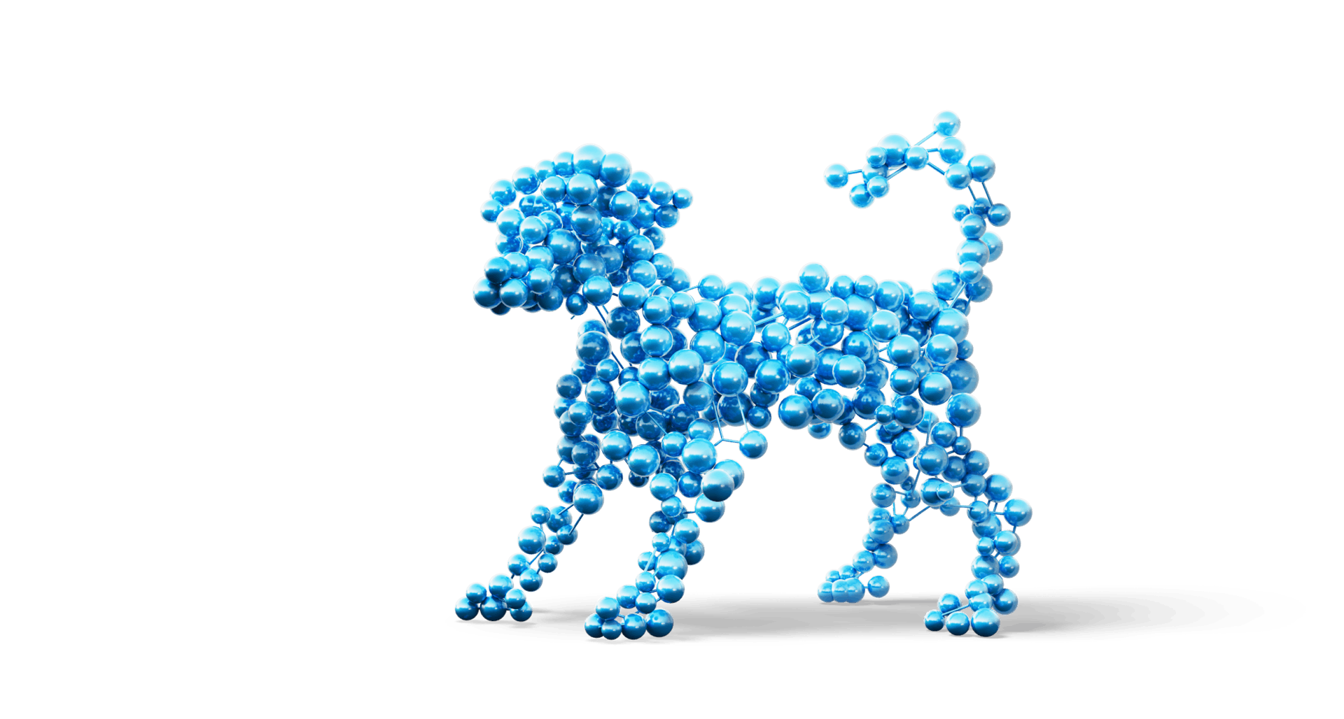 Stylized dog made of spheres, representing affordable biologics for canine health.