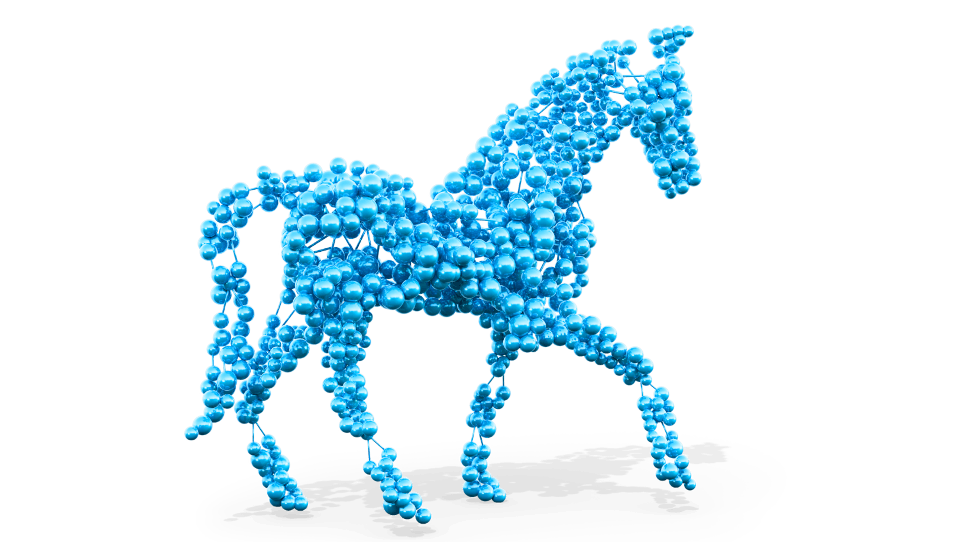 Stylized horse made of spheres, representing innovative biologic treatments for equine care.