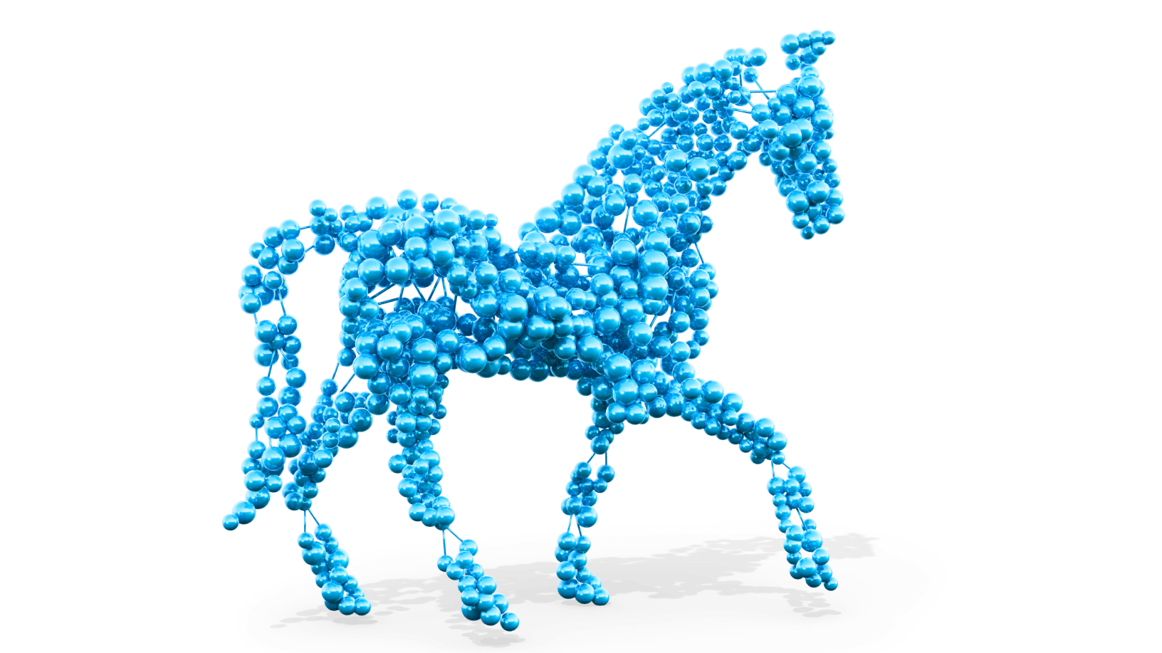Stylized horse made of spheres, representing innovative biologic treatments for equine care.