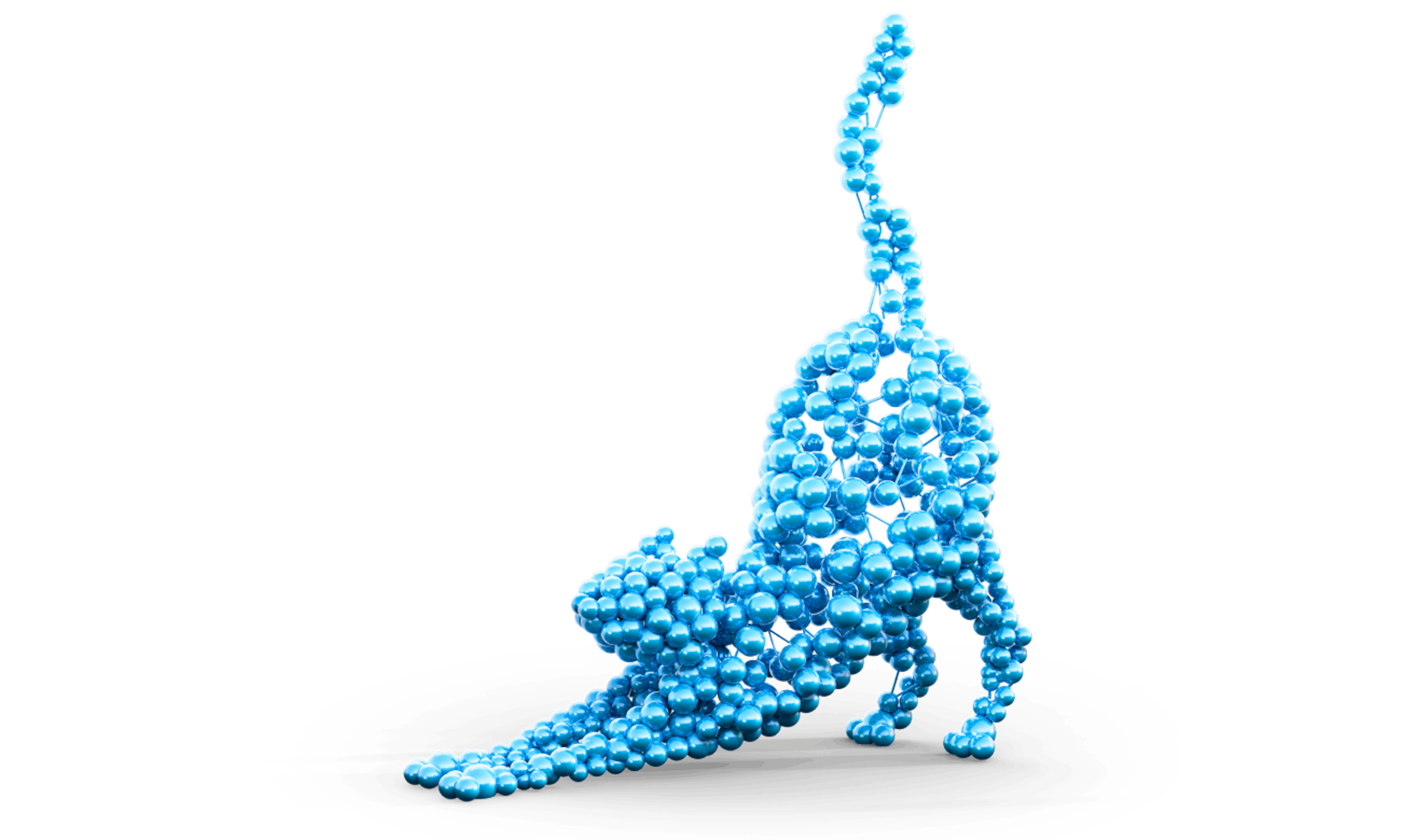 Stylized car mad of spheres, symbolizing therapeutic solutions for feline wellness.