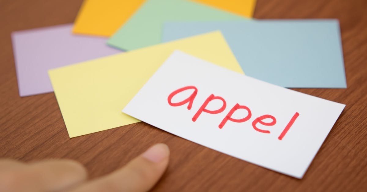 Flashcards com palavras em inglês e exemplos de uso para memorização.