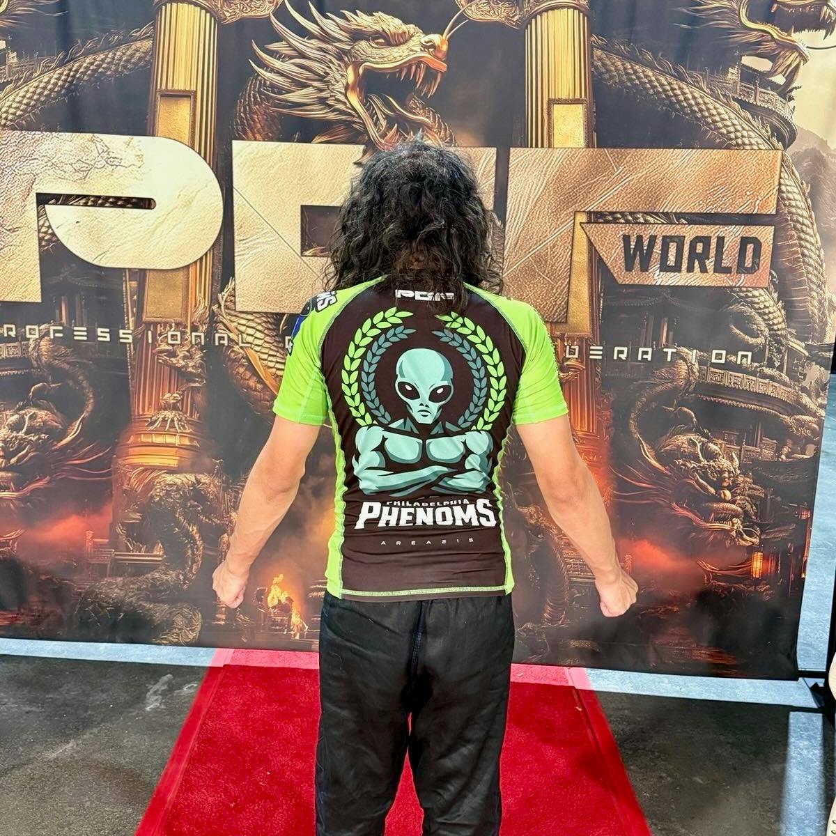 Philly Phenoms Area 215 Green and Gray Rash guard.