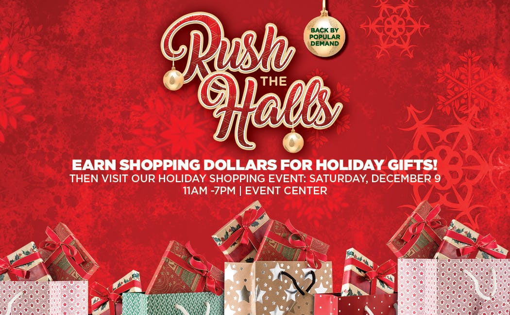 rush the halls, casino promotion, casino giveaway, holiday shopping event