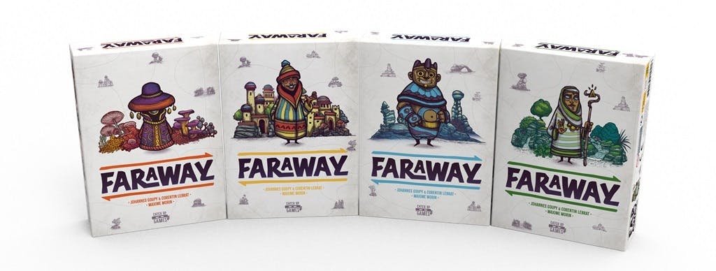 Les quatres boîtes du Jeu de société Faraway