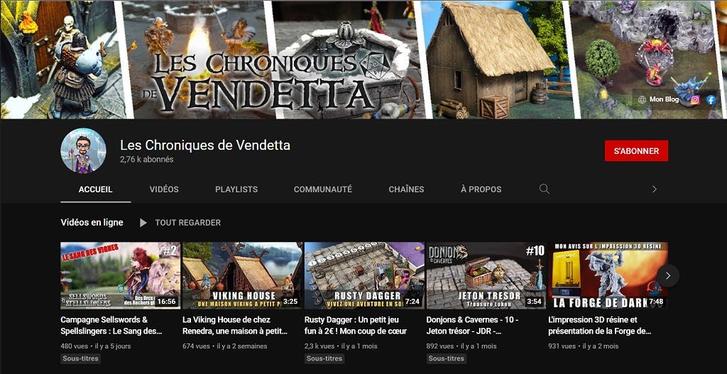 La chaîne YouTube des Chroniques de Vendetta