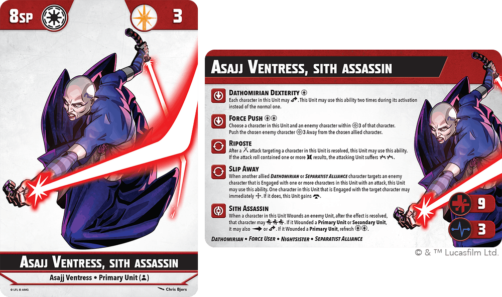 Cartes relatives à Asajj Ventress dans Star Wars - Shatterpoint