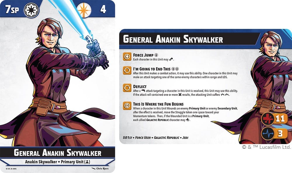 Cartes du général Anakin Skywalker dans Star Wars Shatterpoint