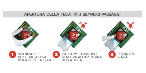 istruzioni apertura teca per defibrillatore
