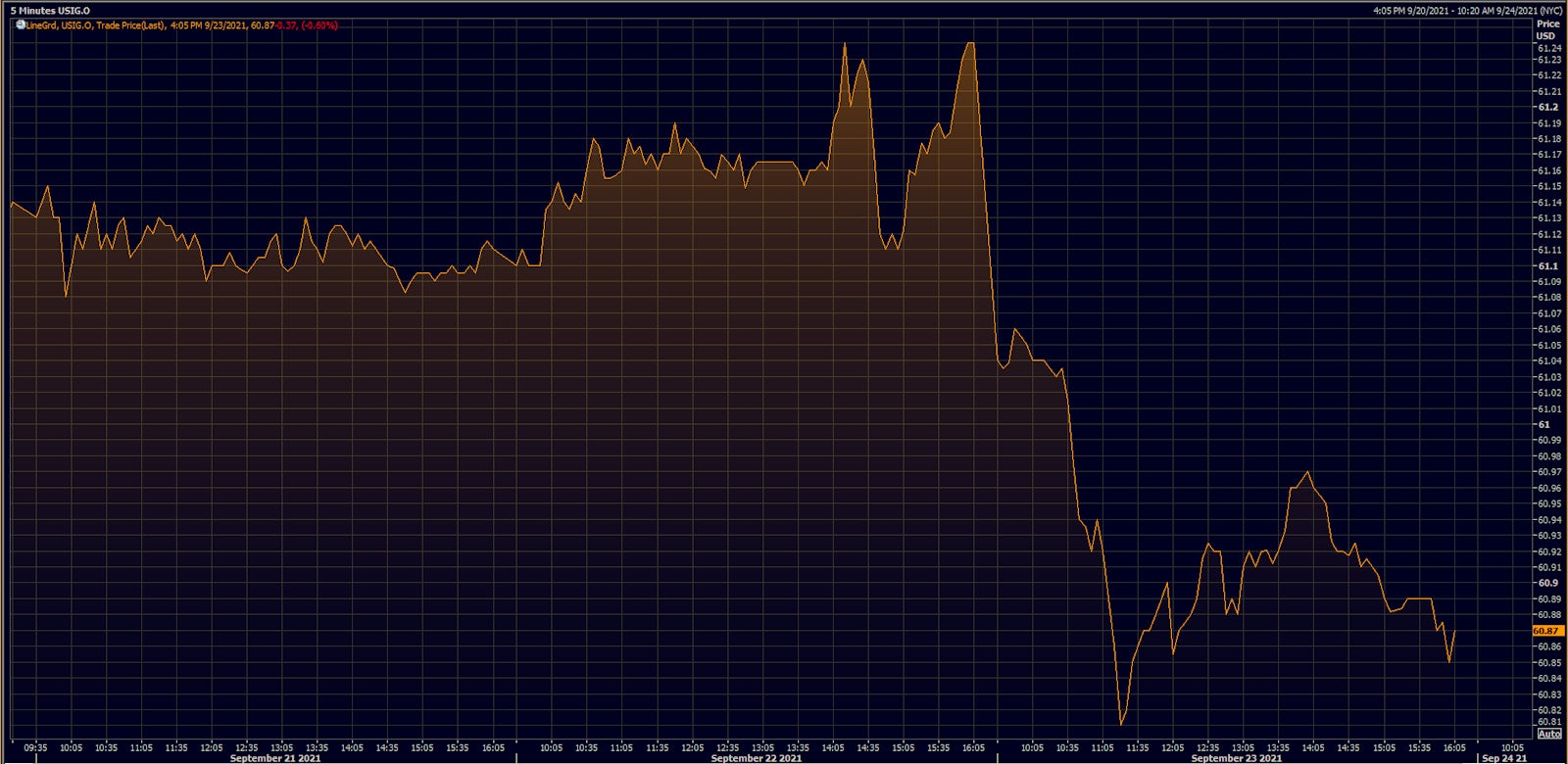 USIG Investment Grade ETF, Intraday Prices | Source: Refinitiv
