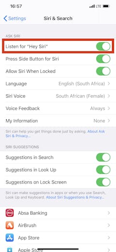 hey siri settings