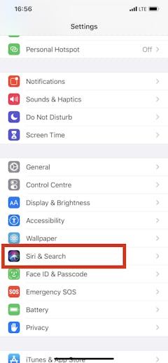 iPhone siri and search settings