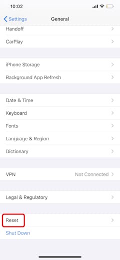iPhone Reset Phone Settings