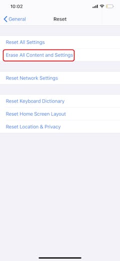 iPhone Reset Phone Settings