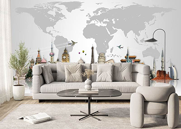 fotobehang wereldkaart in woonkamer 