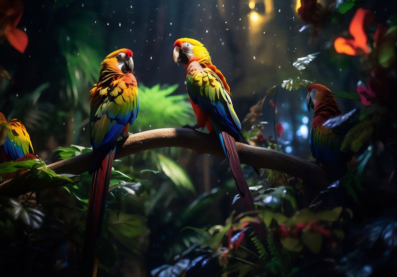 fotobehang papegaaien in jungle