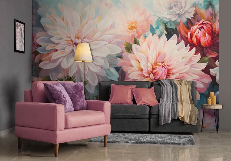 fotobehang-aquarel-bloemenpracht-bloemen-waterverf-vliesbehang-woonkamer