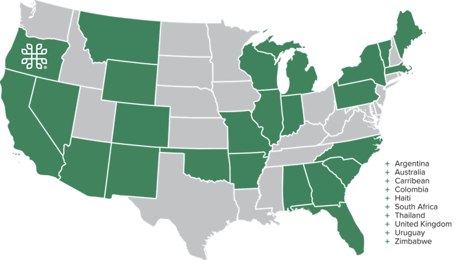 Map of Phylos cannabis trials - US and International