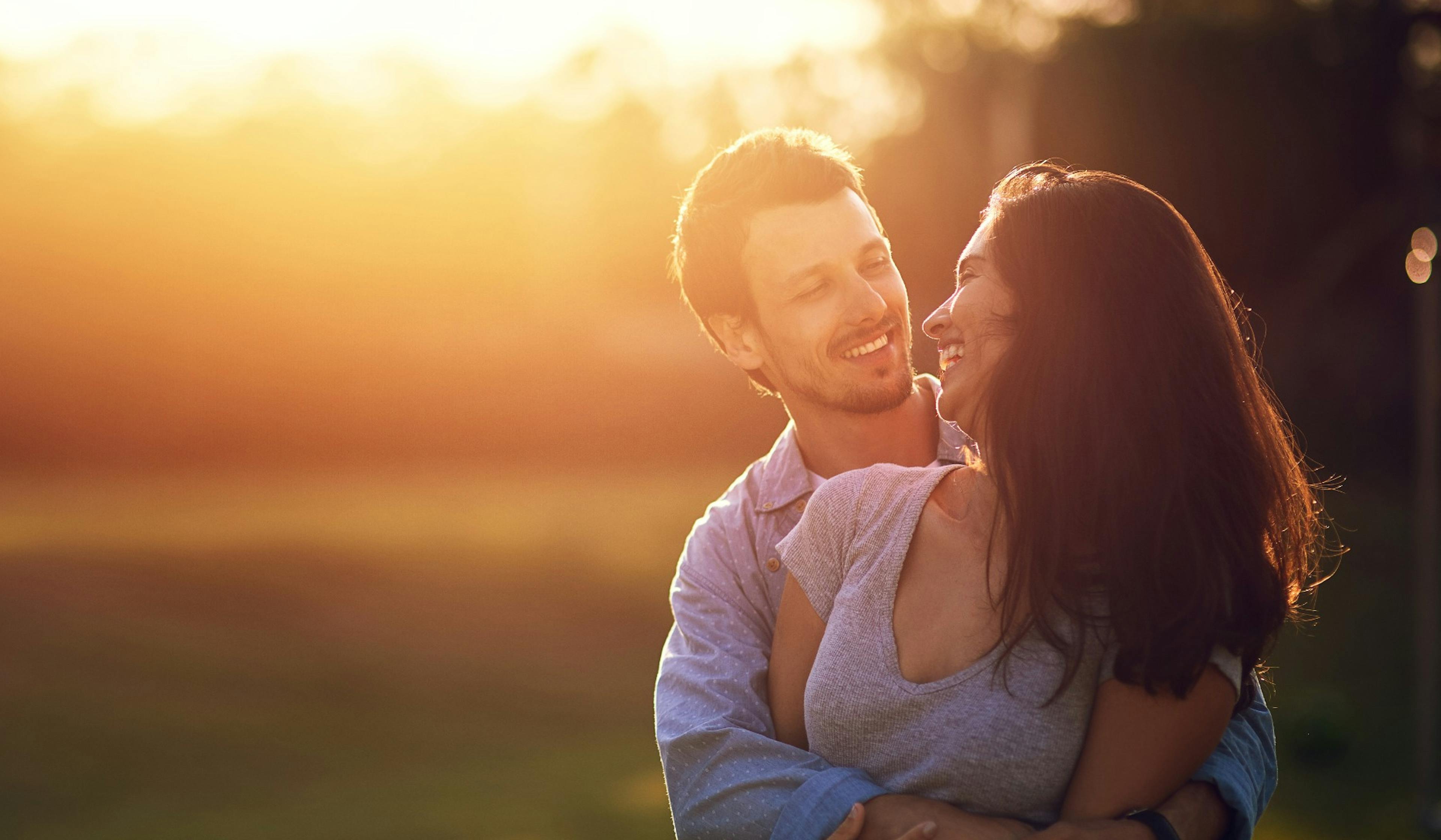 couple in love at sunset.