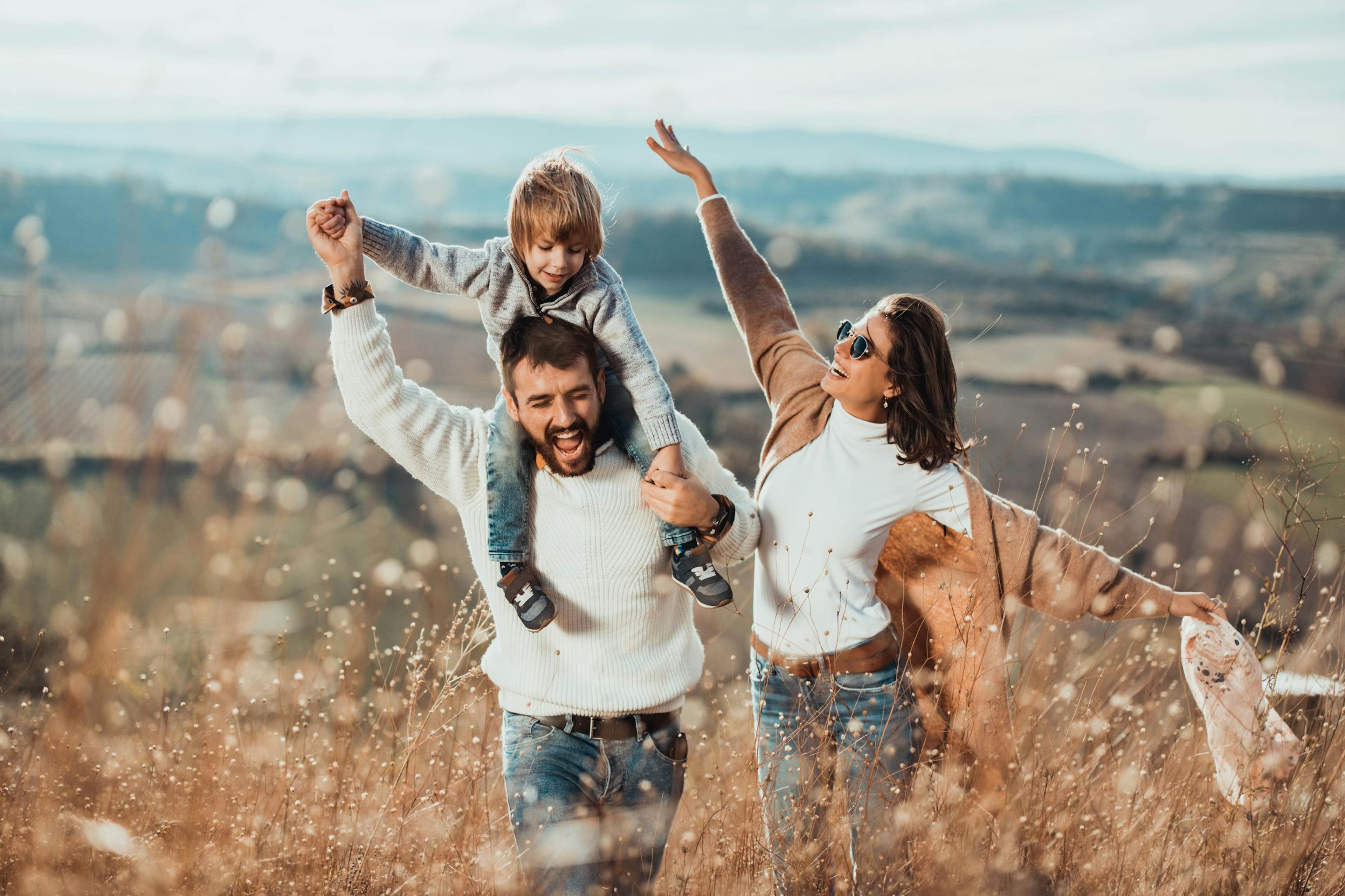 cheerful family out for a walk