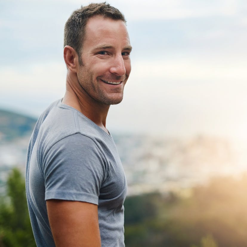 healthy middle age man soaking in some fresh air