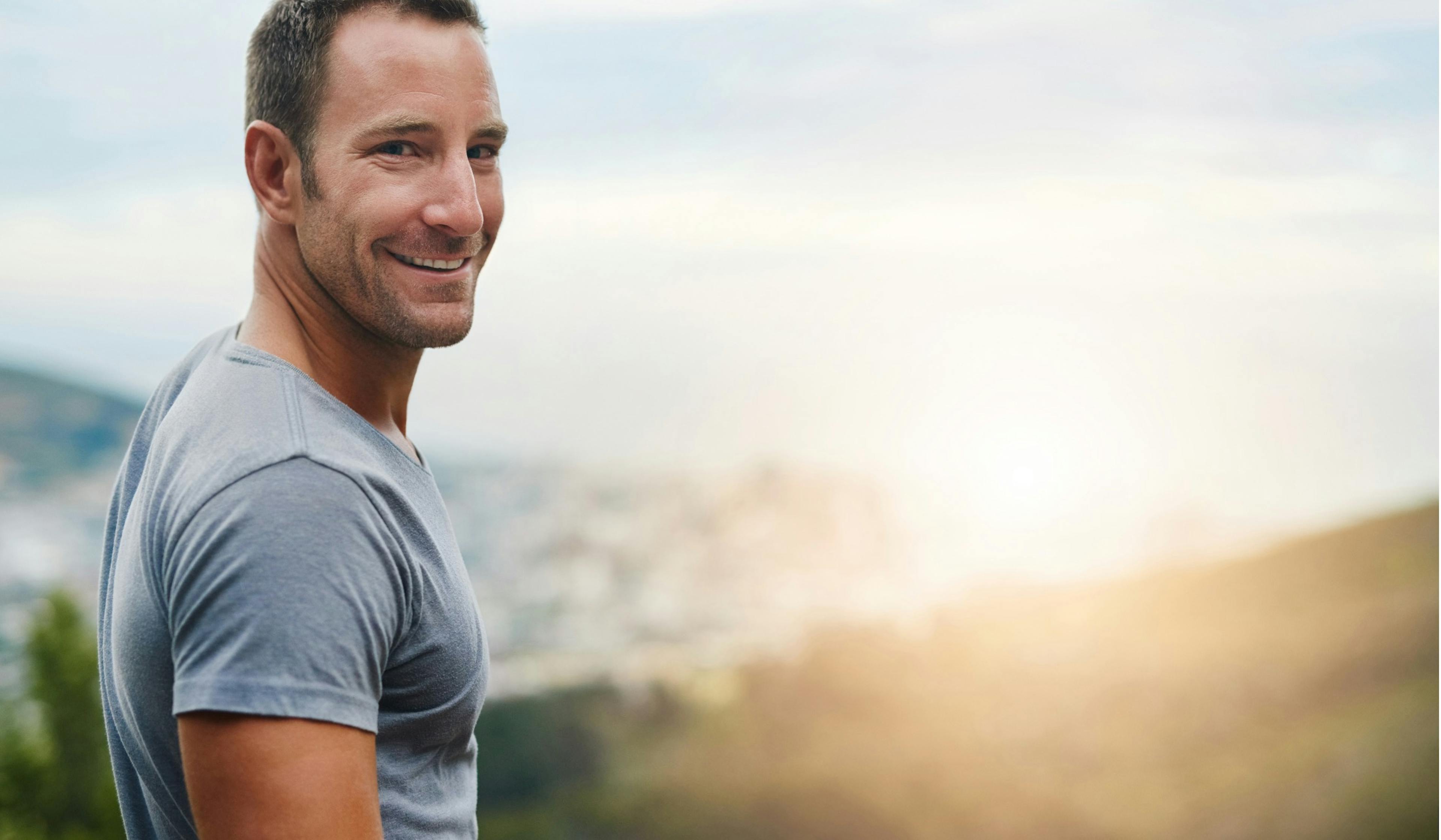 healthy middle age man soaking in some fresh air