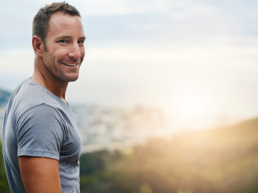 healthy middle age man soaking in some fresh air