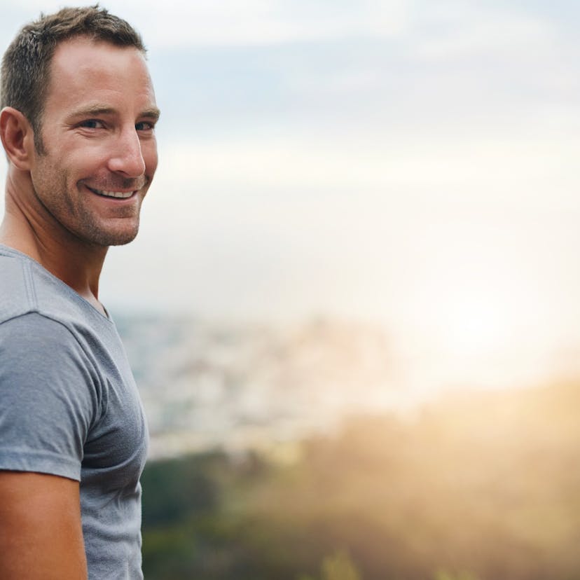 healthy middle age man soaking in some fresh air