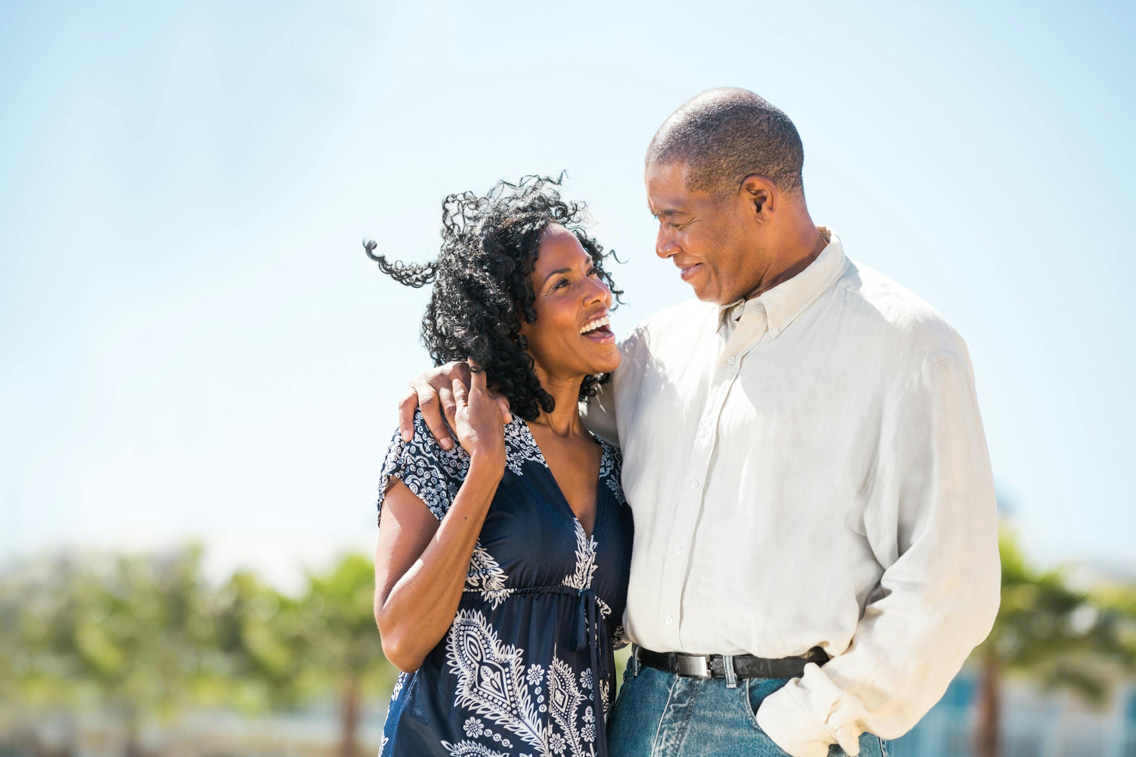 mature couple enjoying a moment outside together