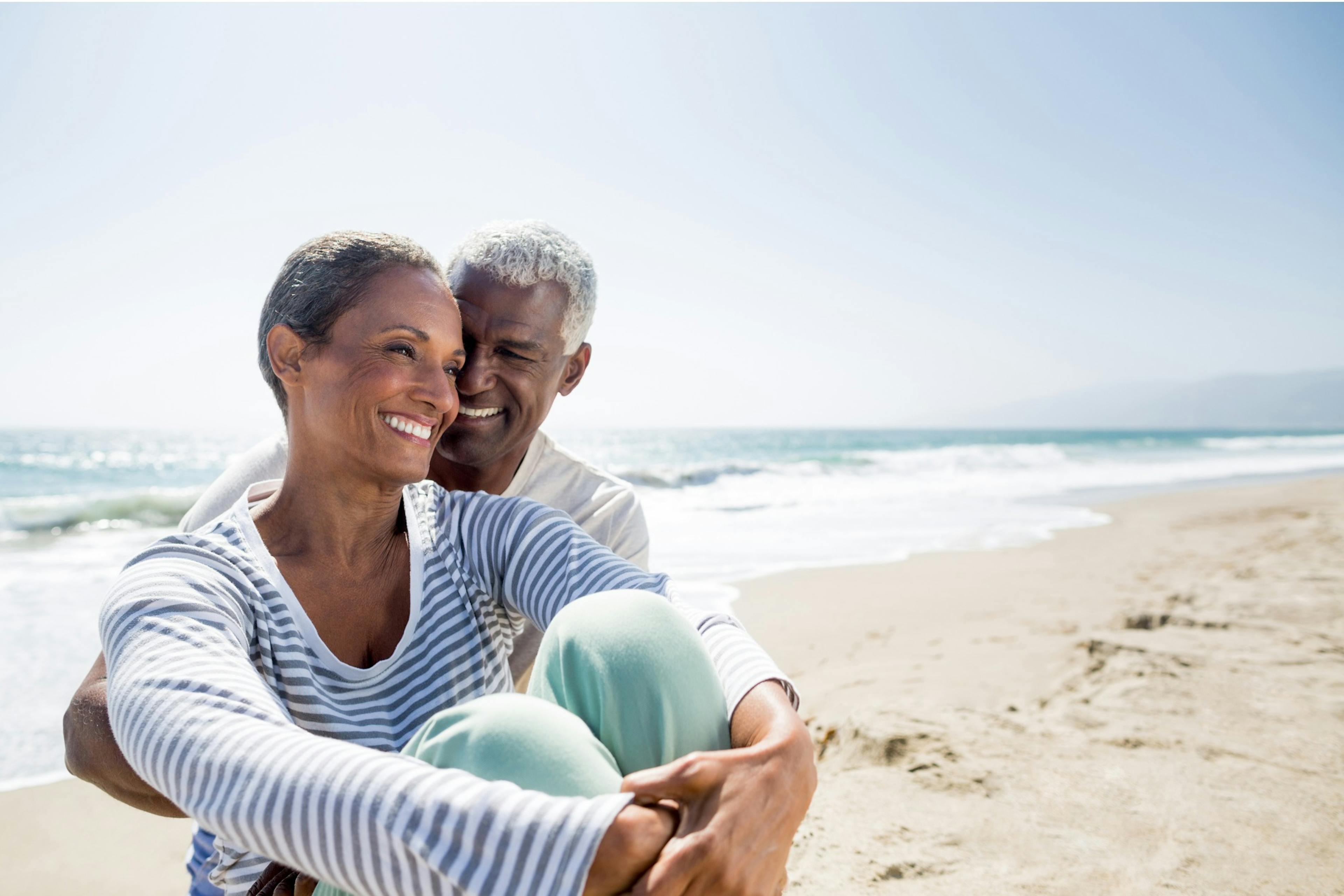 loving senior couple on the beach