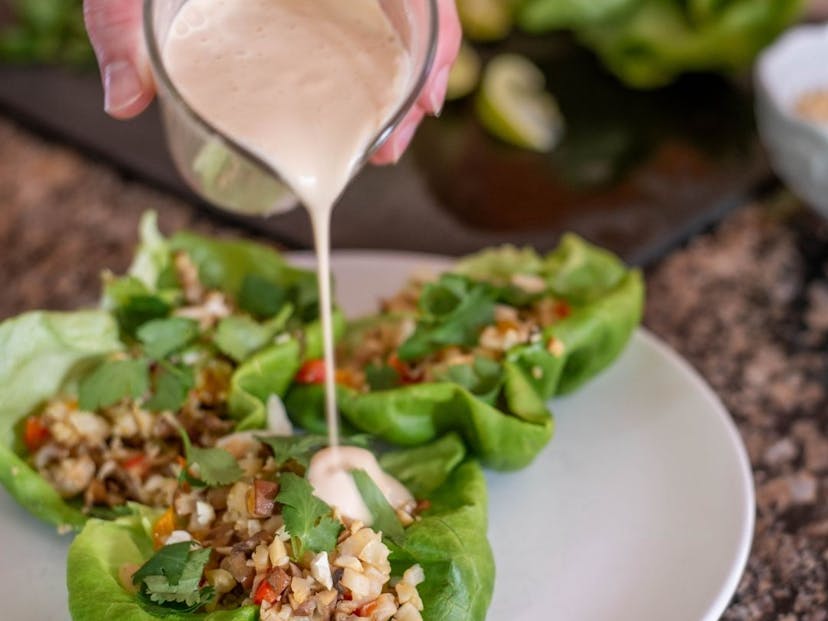 Cauliflower Rice Cups with Coconut Tahini Sauce