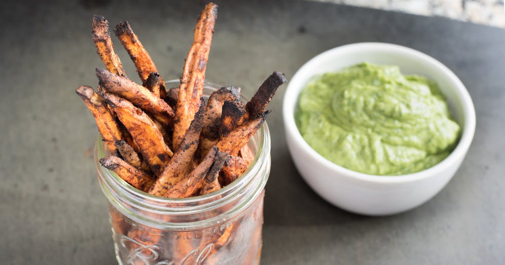 Sweet potato fries with avocado dipping sauce