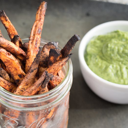Sweet potato fries with avocado dipping sauce