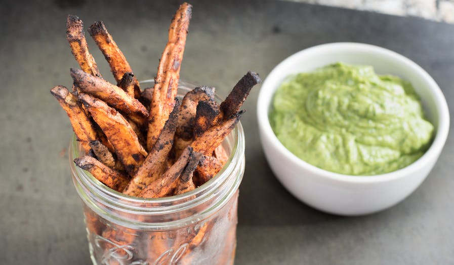 Sweet potato fries with avocado dipping sauce