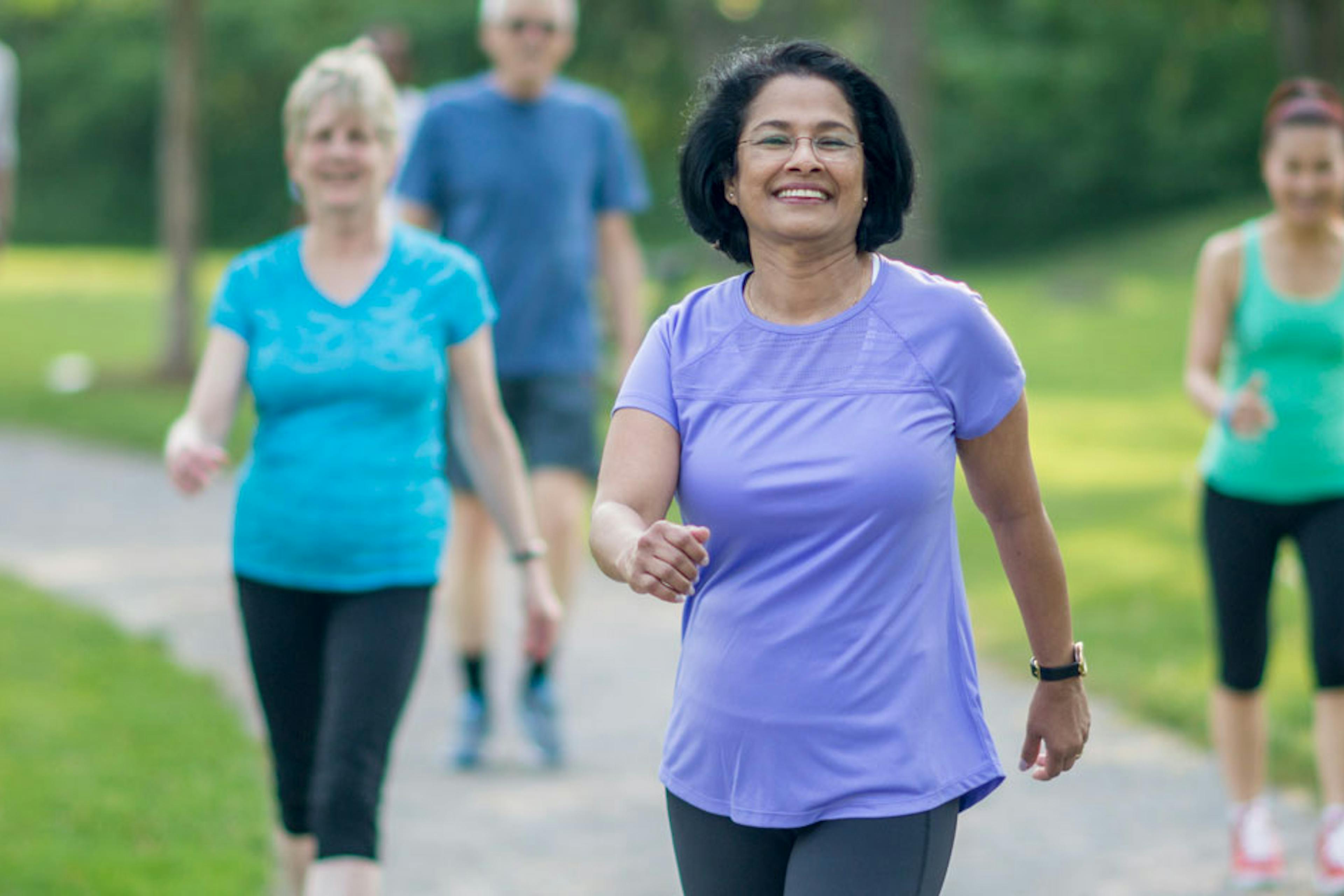 Happy woman out walking