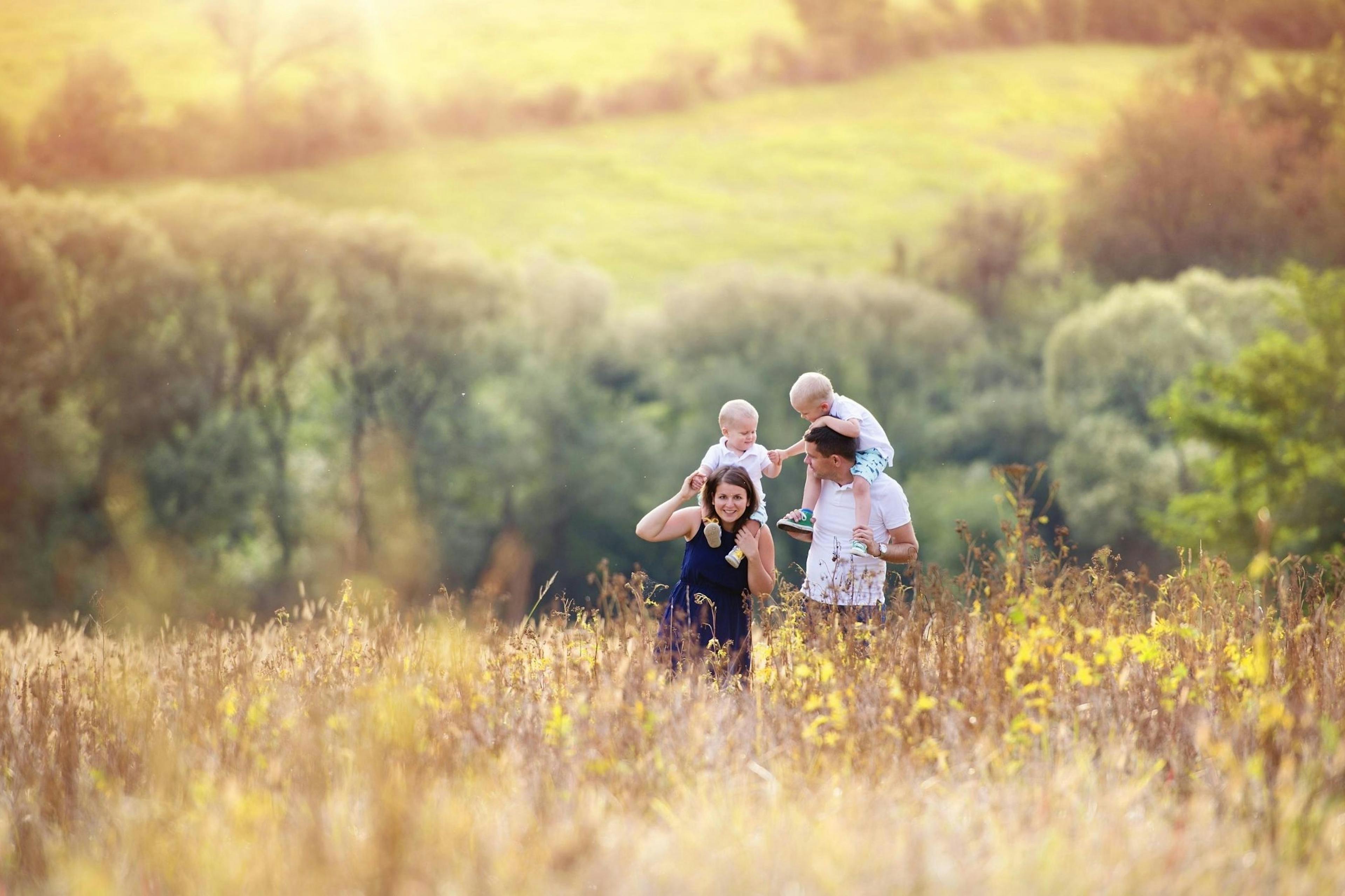 happy family in a field